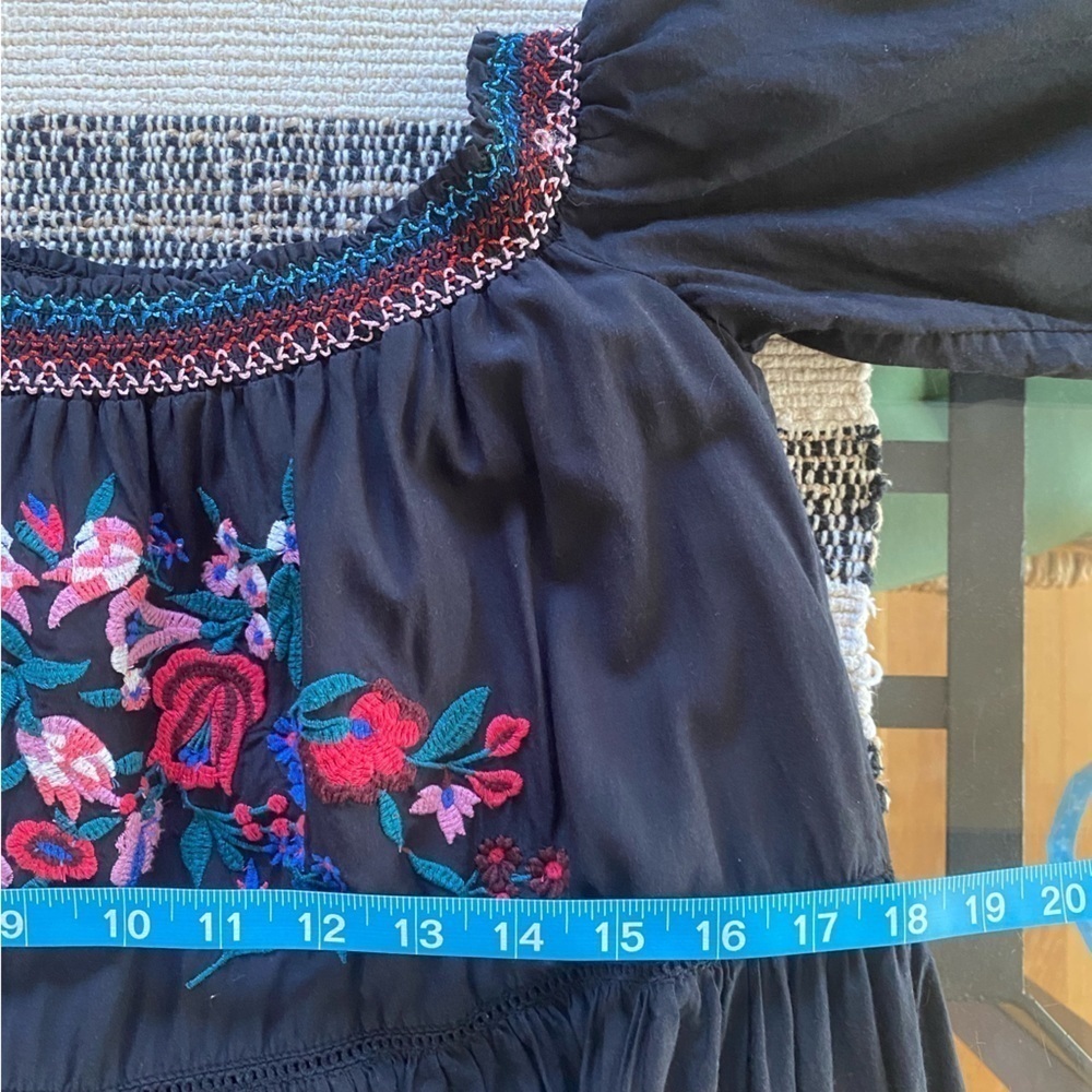 Free People Black Floral Embroidered Off The Shoulder Sunbeams Mini Dress XS - Picture 11 of 16